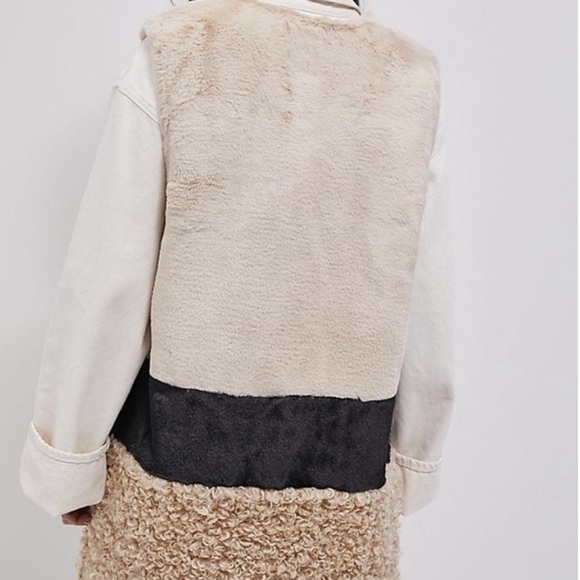 Anthropologie Lindsie Sherpa Vest Cream Black - Picture 2 of 6